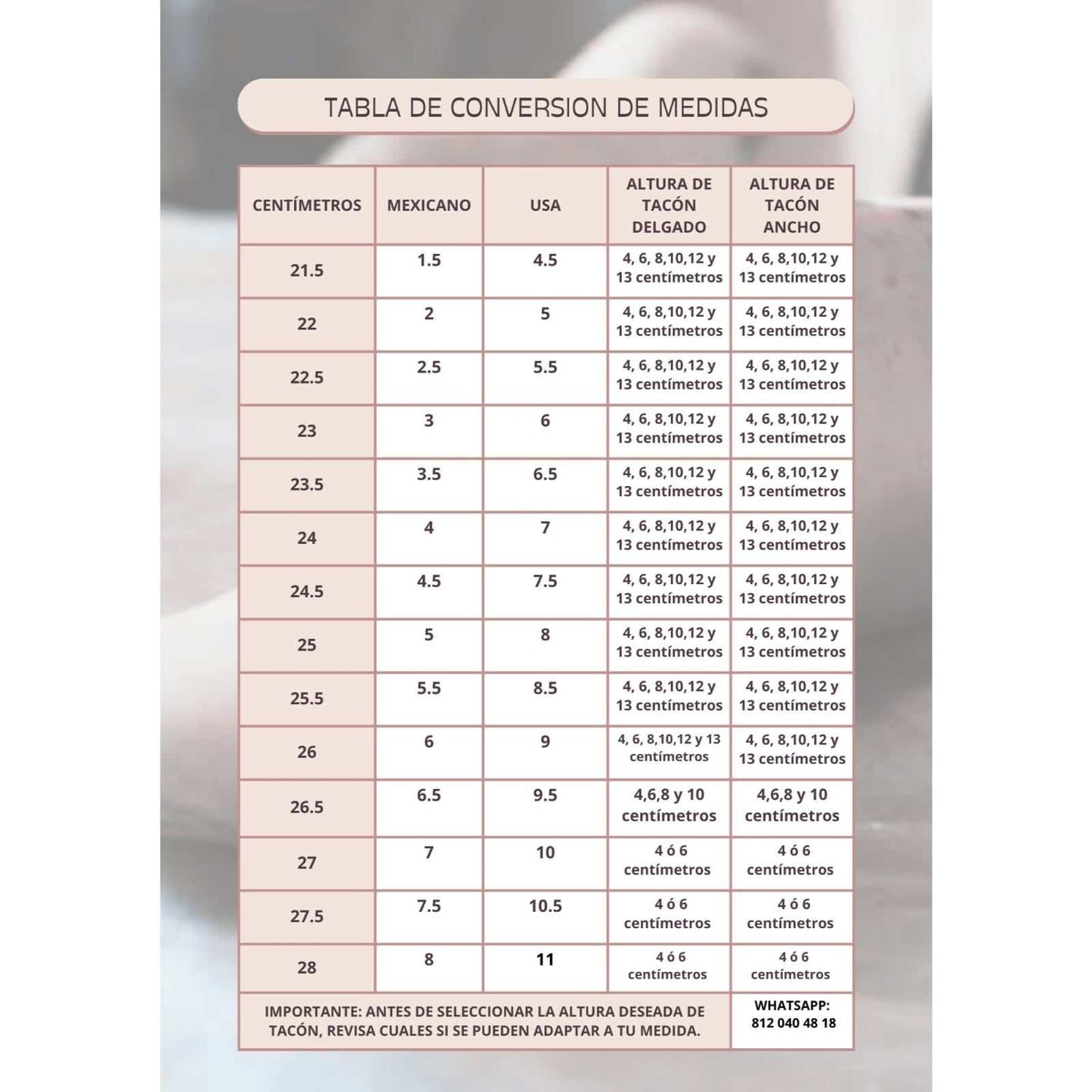 tabla de medidas calzado