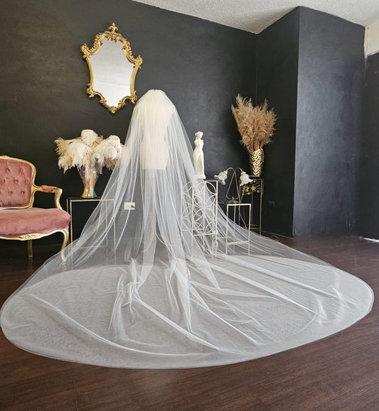 Anticipo Velo de Novia Liso Largo Doble| Hecho a Mano por Cecy M.