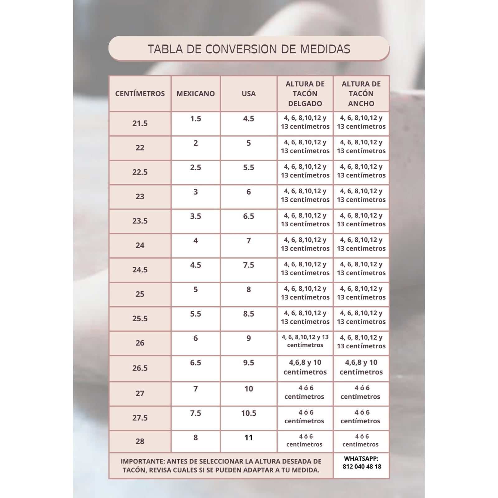 tabla de medidas calzado