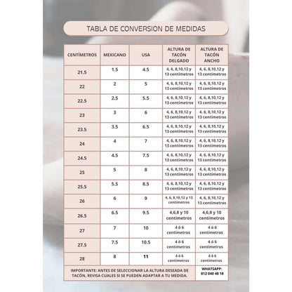 tabla de medidas calzado