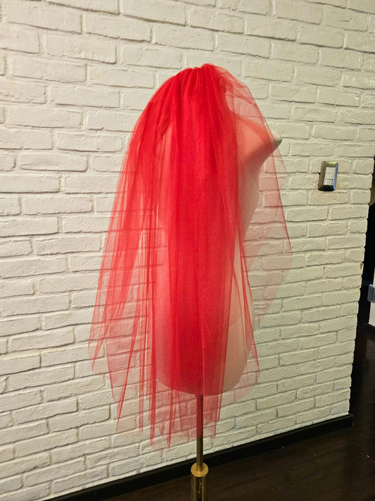 Anticipo Velo de novia corto Rojo longitud 70 y 90 centímetros, hecho a mano by Cecy M. $1,280 mxn