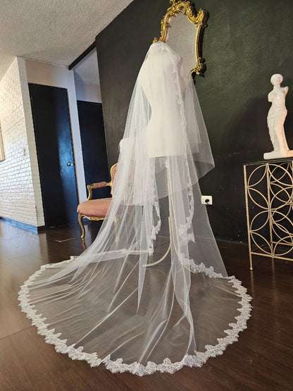 Anticipo Velo + Mantilla con Encaje S | Corte Virgen |  Longitud 2 mt + capa velada $3,380 mxn
