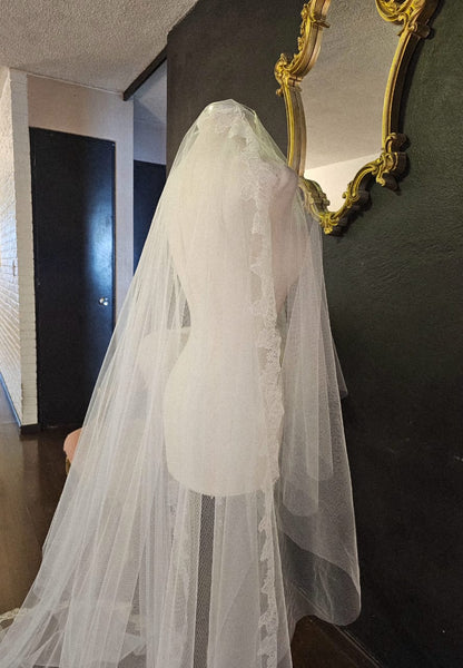 Anticipo Velo + Mantilla con Encaje S | Corte Virgen |  Longitud 2 mt + capa velada $3,380 mxn